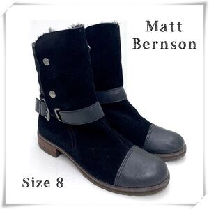 MATT Bernson Tundra Shearling Fur Lined Mid Calf Ankle Boots in Black